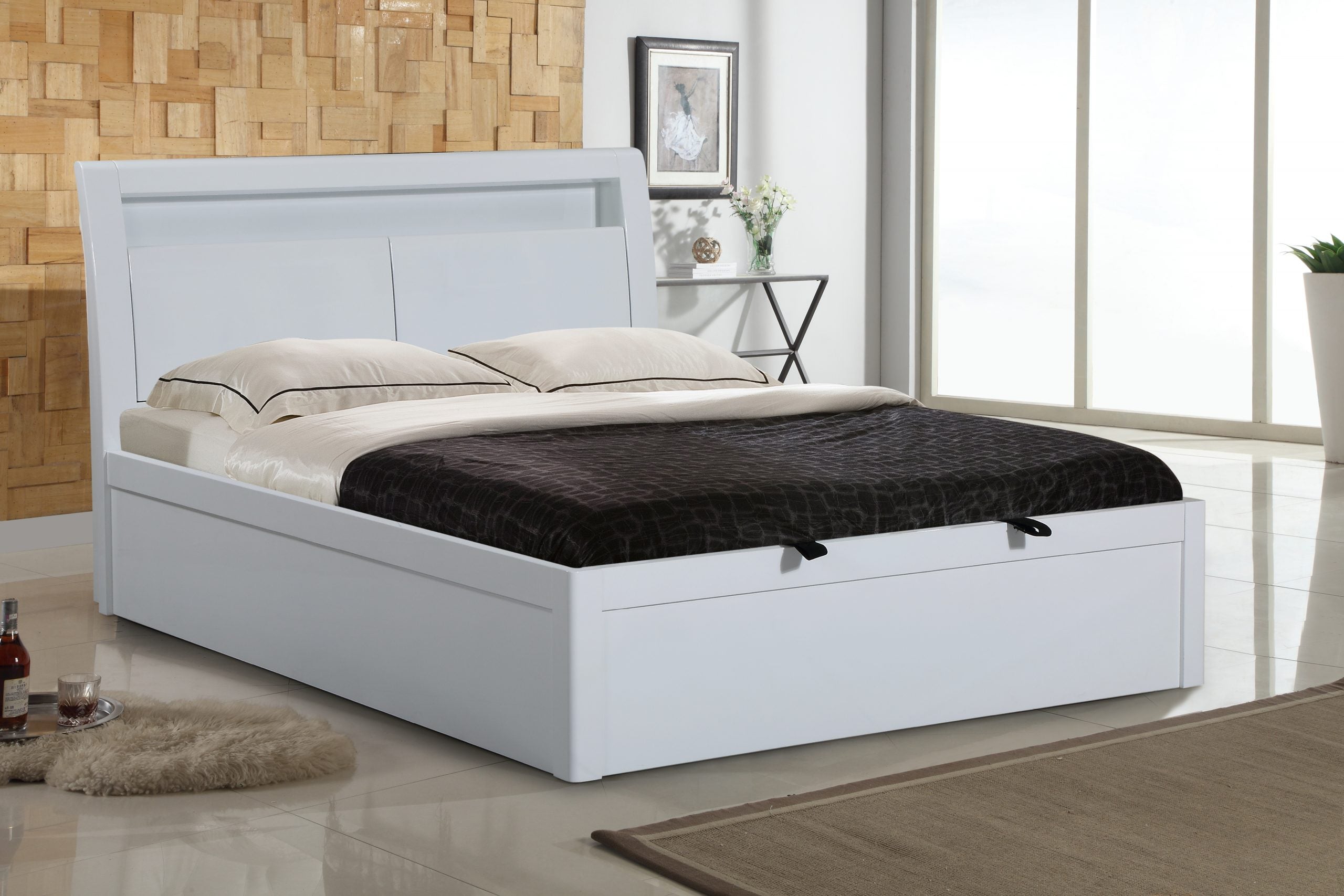 Tanya Ottoman Storage High Gloss Bed Frame White