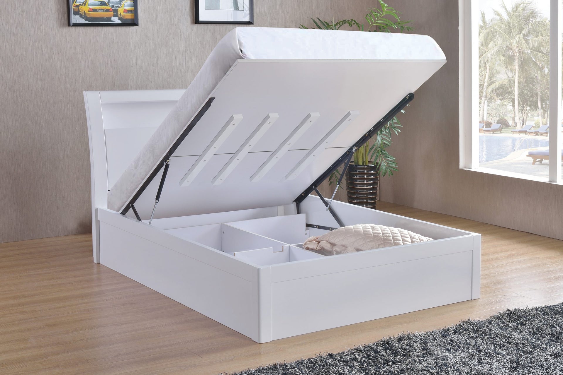 Tanya Ottoman Storage High Gloss Bed Frame White