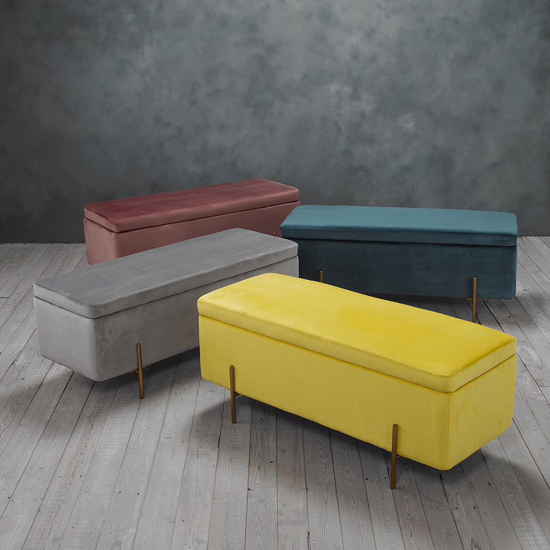 Lola Velvet Ottoman Storage Blanket Box (Grey)