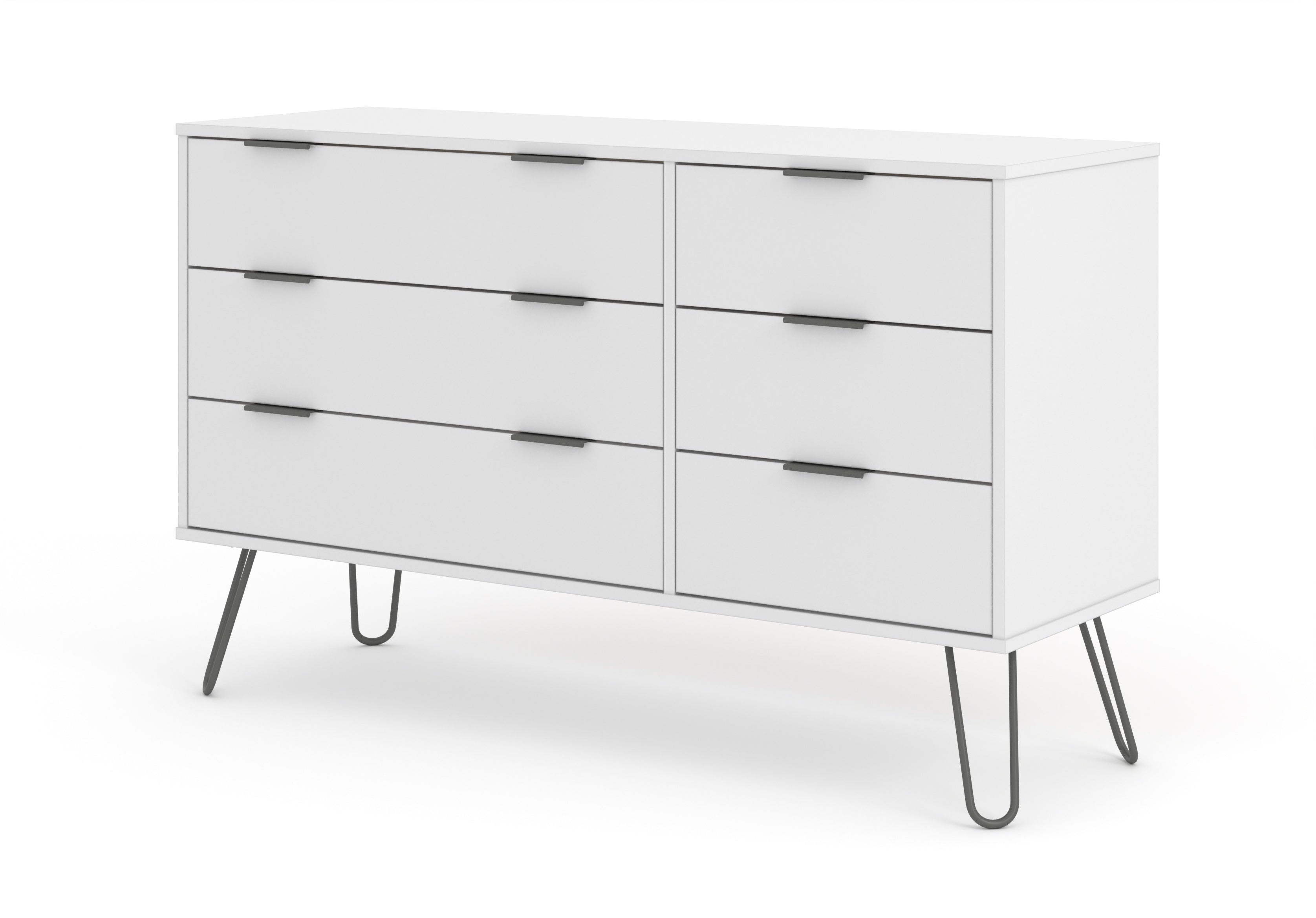 Augusta White 3+3 Drawer Wide Chest With Hairpin Legs