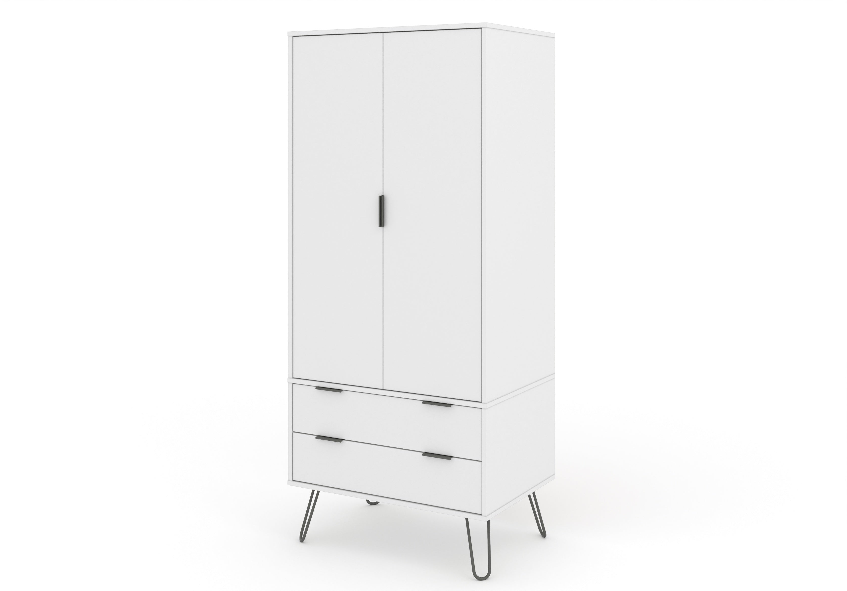 Augusta White 2 Door + 2 Drawer Wardrobe With Hairpin Legs