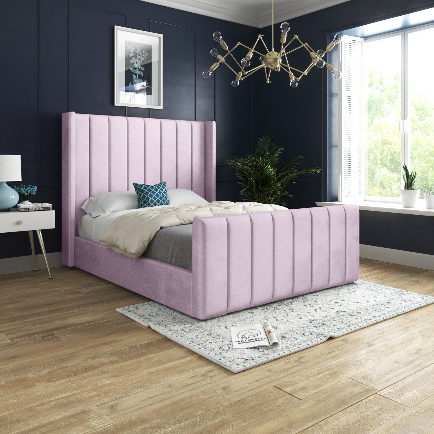 Amsterdam Upholstered Soft Velvet Lined Fabric Bed Frame (Pink)