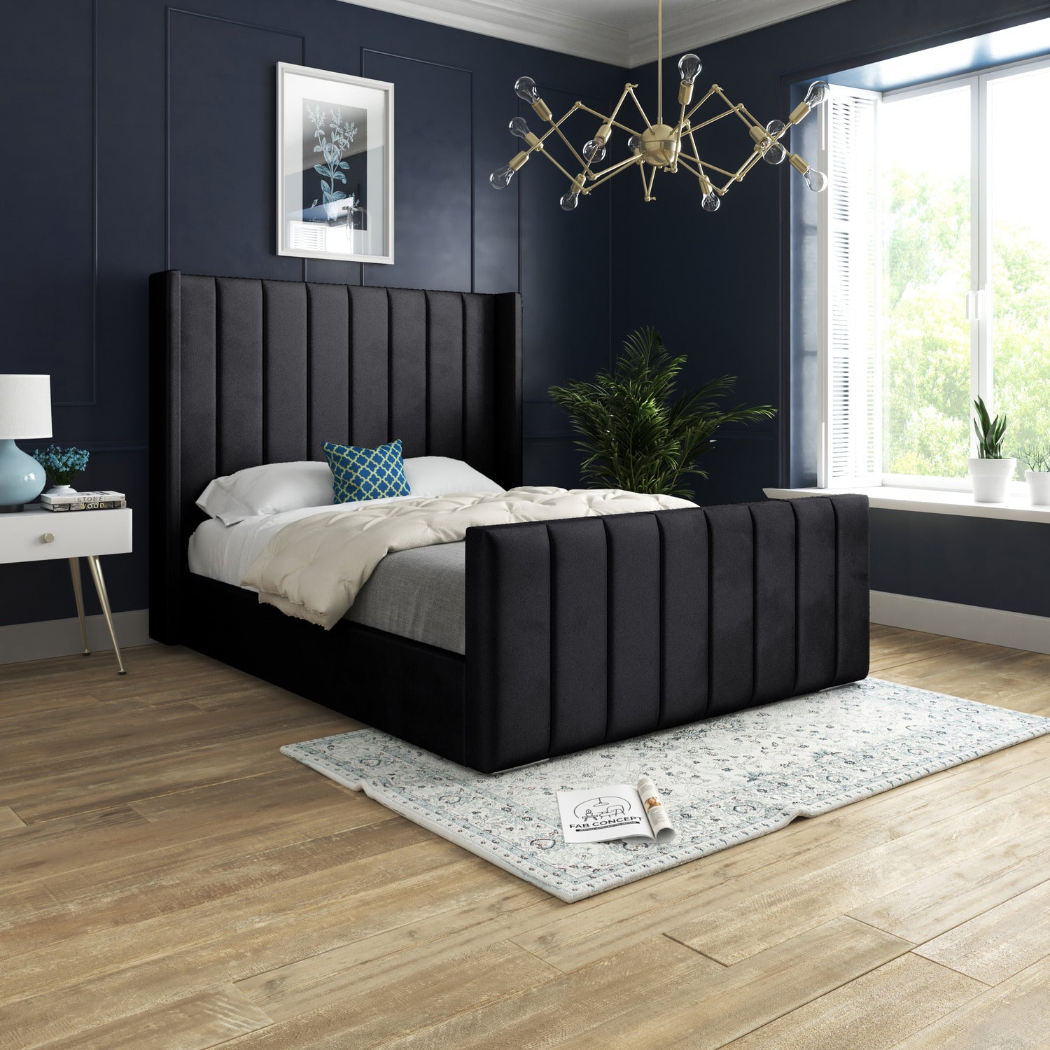 Amsterdam Upholstered Soft Velvet Lined Fabric Bed Frame (Black)