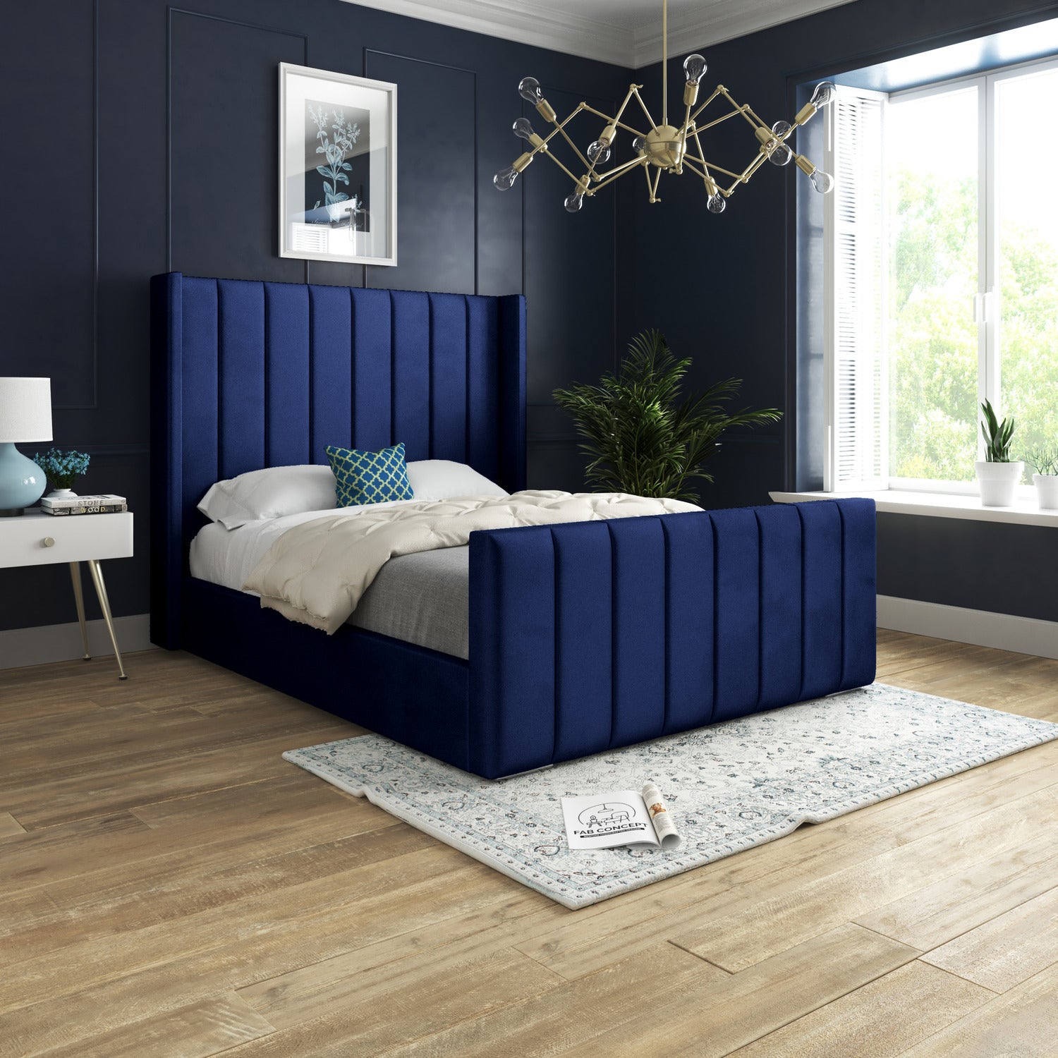 Amsterdam Upholstered Soft Velvet Lined Fabric Bed Frame (Blue)