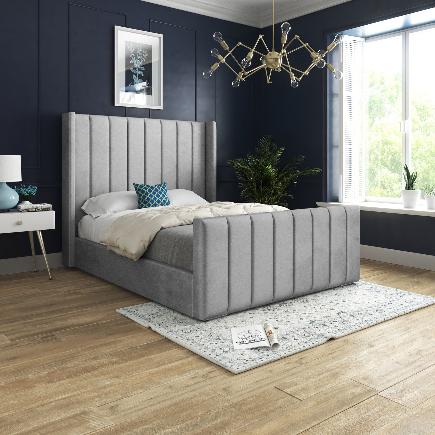 Amsterdam Upholstered Soft Velvet Lined Fabric Bed Frame (Grey)