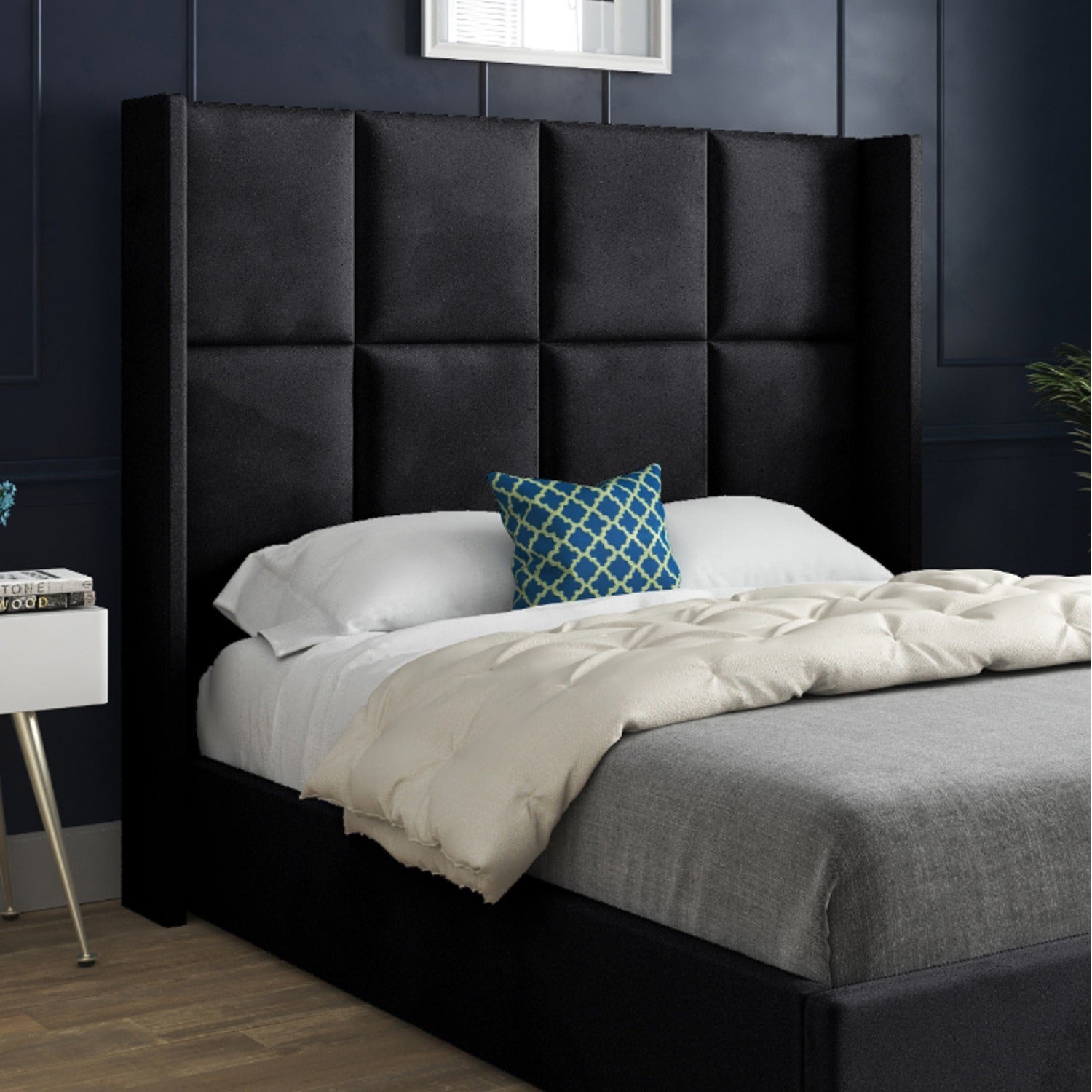 Cuba Upholstered Soft Velvet Fabric Bed Frame (Black)