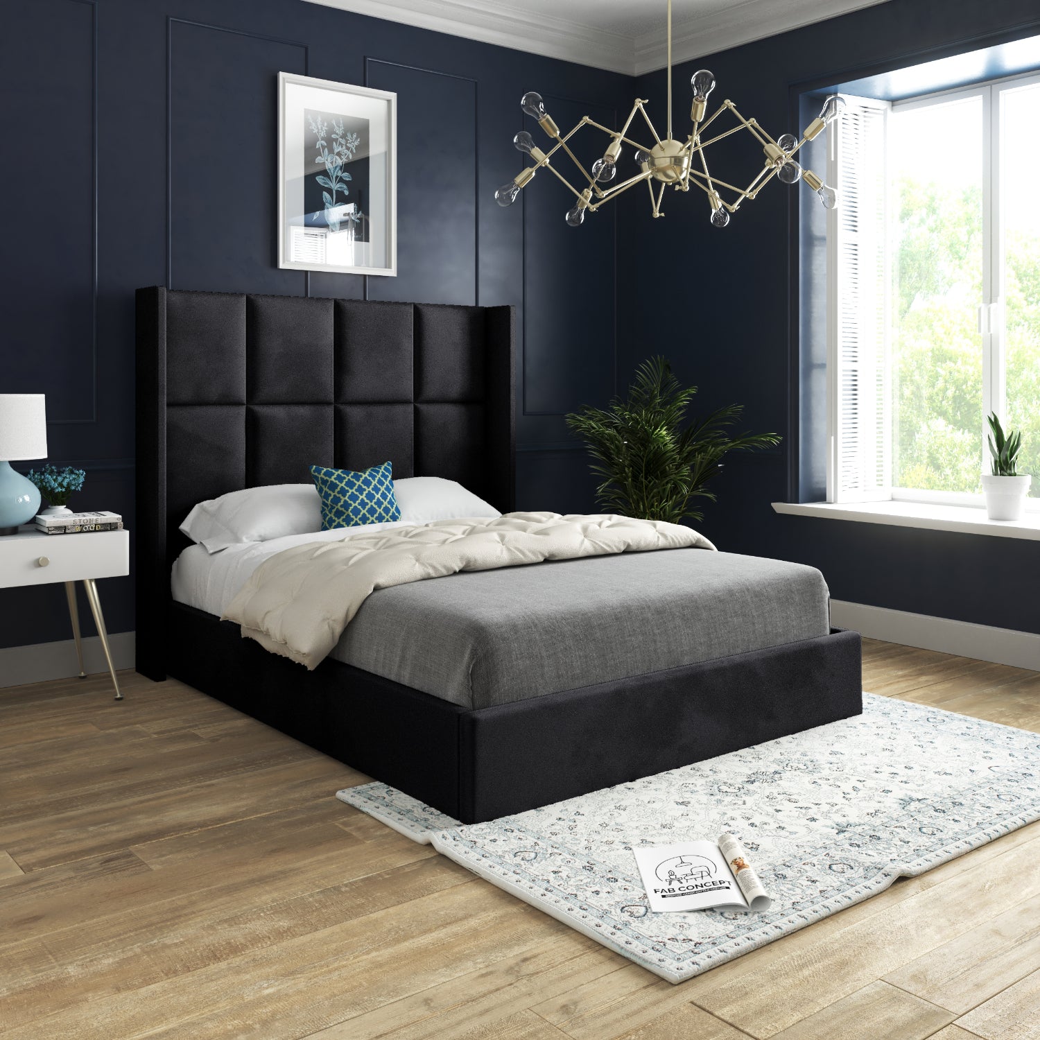 Cuba Upholstered Soft Velvet Fabric Bed Frame (Black)