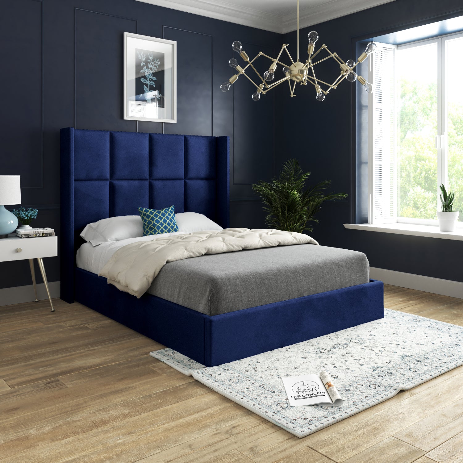 Cuba Upholstered Soft Velvet Fabric Bed Frame (Blue)