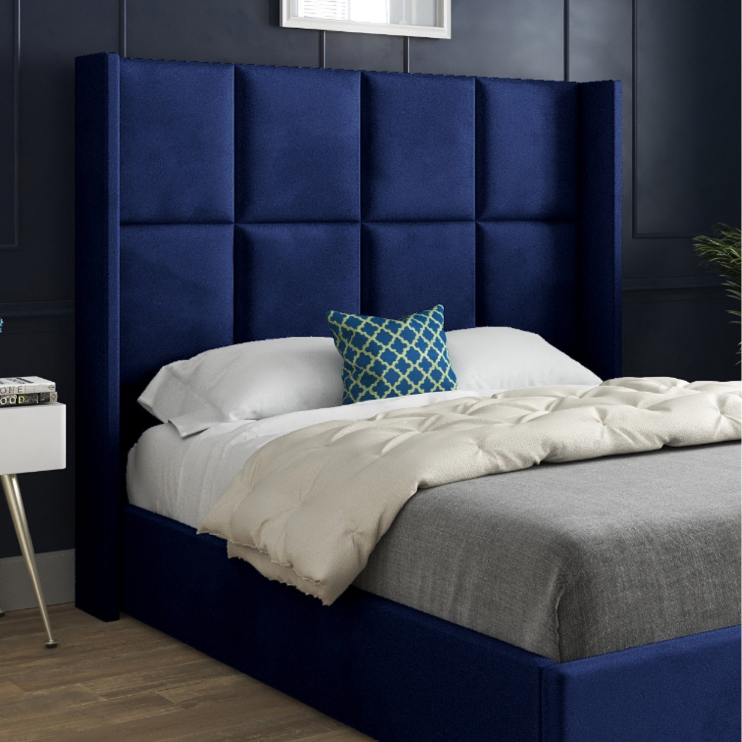 Cuba Upholstered Soft Velvet Fabric Bed Frame (Blue)