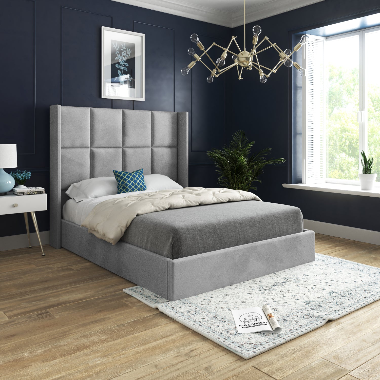 Cuba Upholstered Soft Velvet Fabric Bed Frame (Grey)