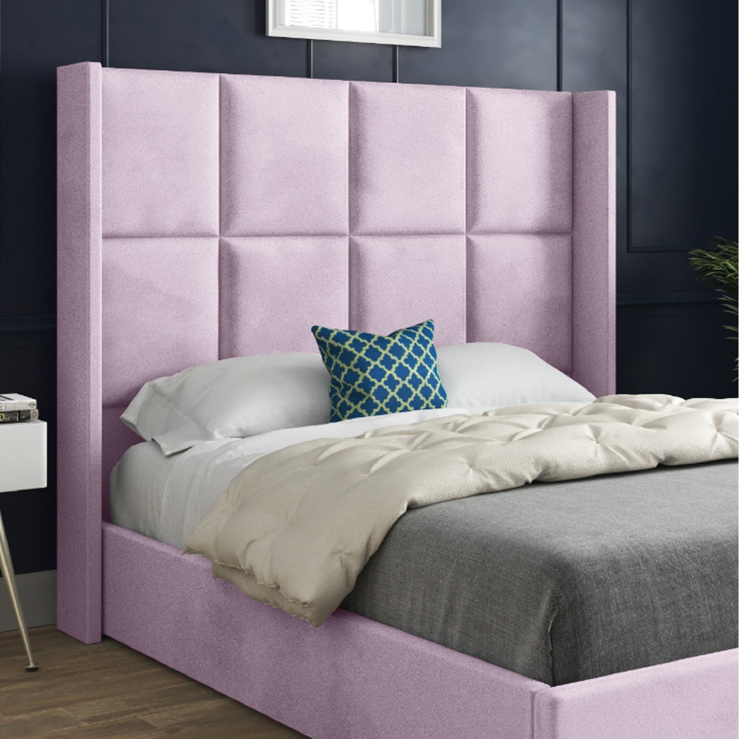 Cuba Upholstered Soft Velvet Fabric Bed Frame (Pink)