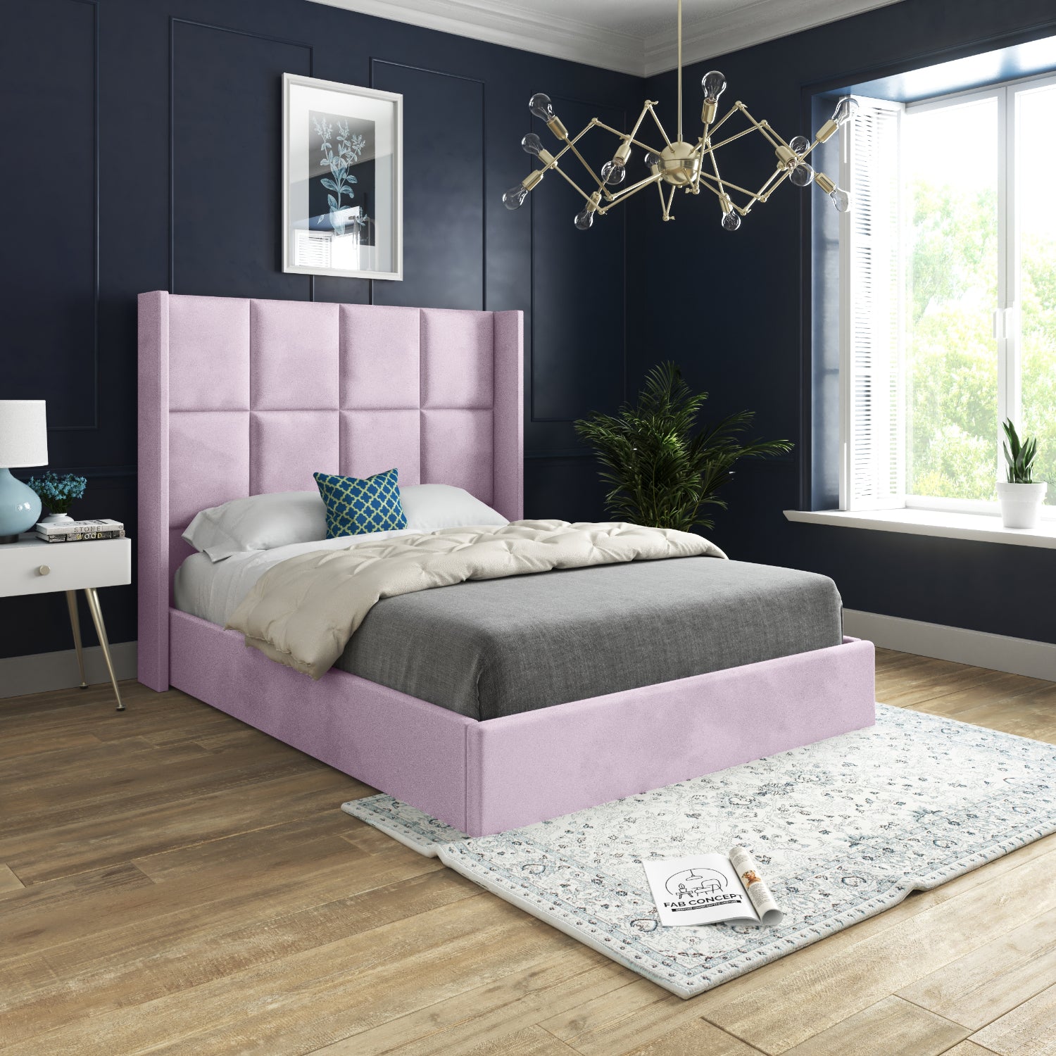 Cuba Upholstered Soft Velvet Fabric Bed Frame (Pink)