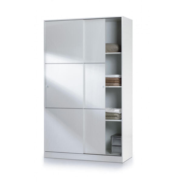 Arctic Sliding Wardrobe 4Ft with Shelves White