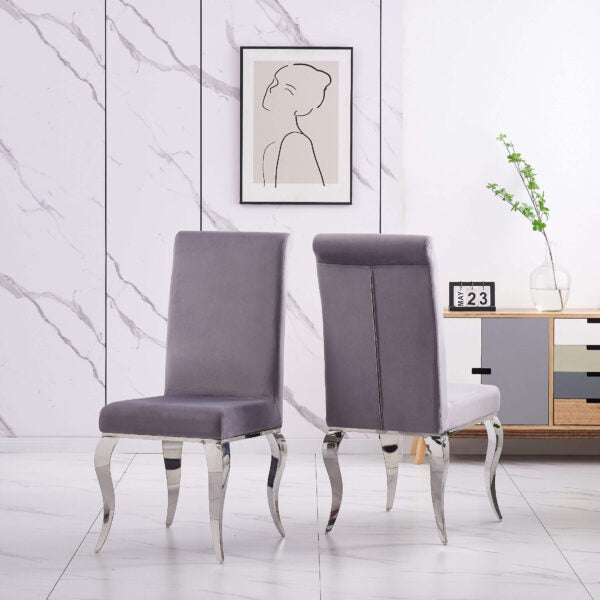 Atlanta Velvet Fabric Dining Chair Grey & Silver (2s)