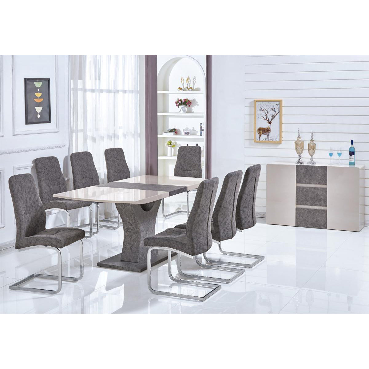 Belarus Patterned PU Chairs Chrome & Grey (2s)