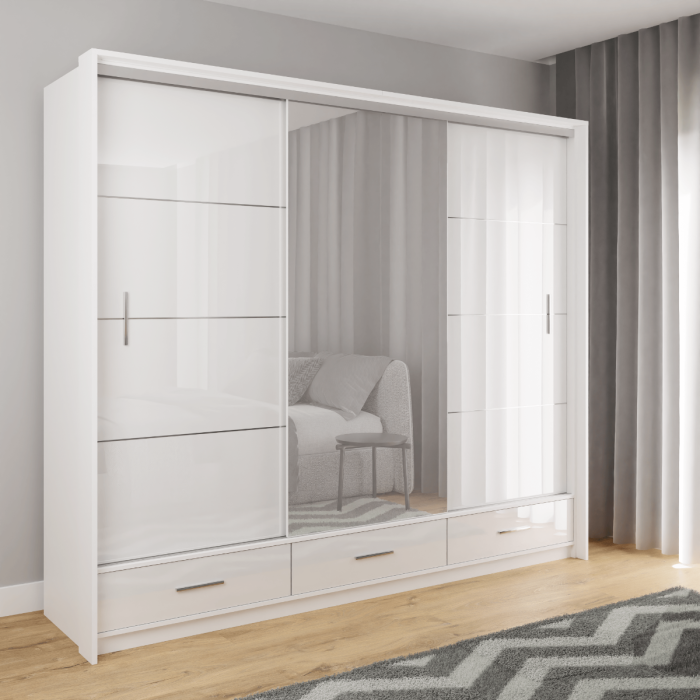 Marsylia 255 (Gloss White) Sliding Door Wardrobe