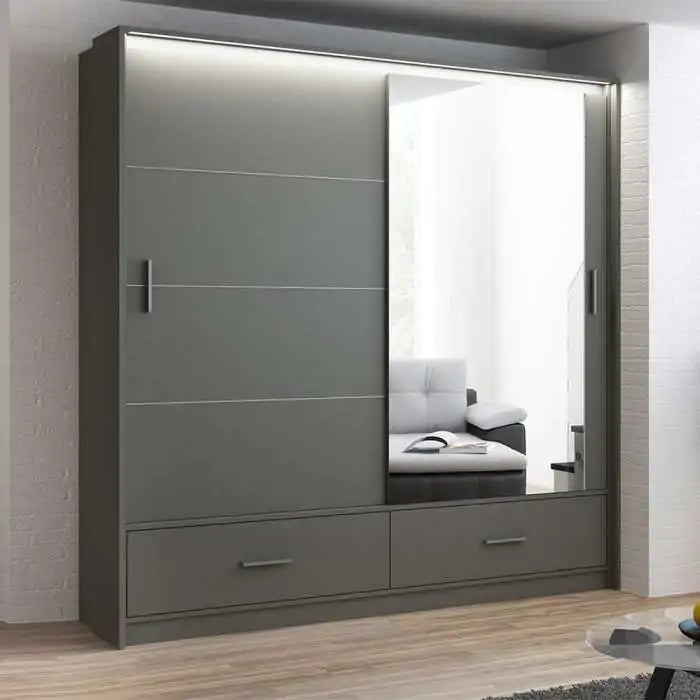 Marsylia 208 (Graphite/LED Lighting) Sliding Door Wardrobe