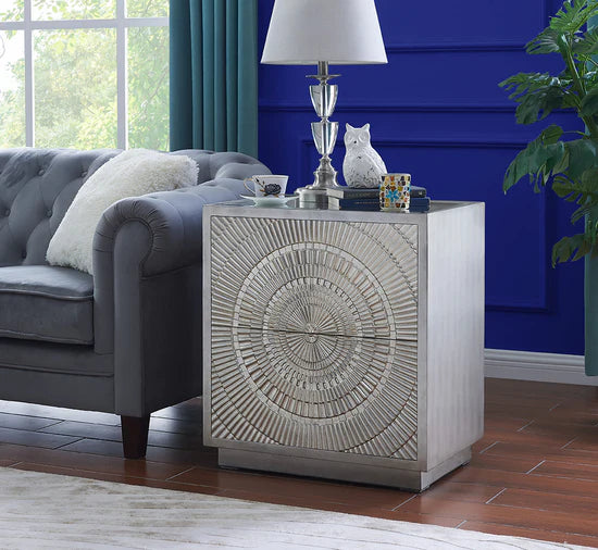 Regency Royale 2 Drawer Side Table - Silver