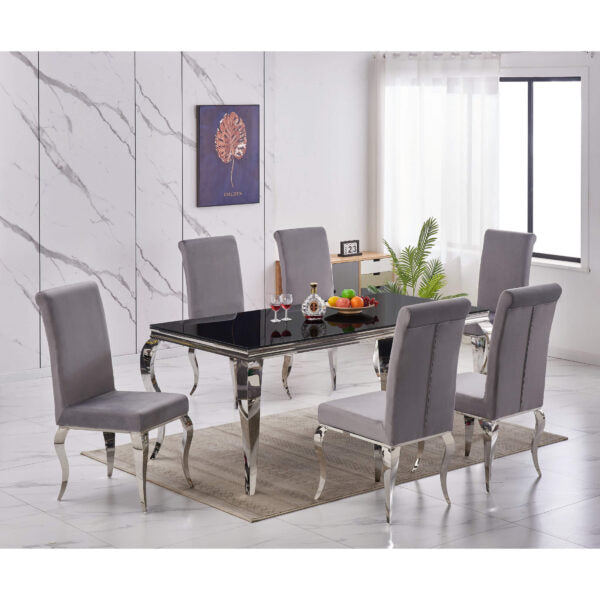 Atlanta Velvet Fabric Dining Chair Grey & Silver (2s)