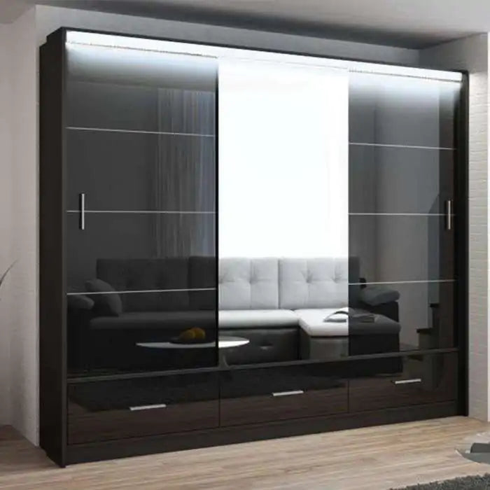 Marsylia 255 (Gloss Black) Sliding Door Wardrobe