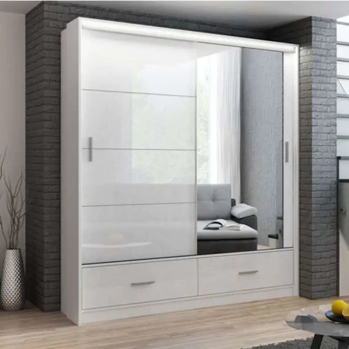 Marsylia 208 (Gloss White/LED Lighting) Sliding Door Wardrobe