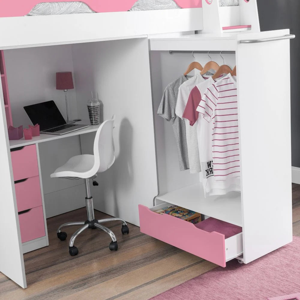 Pegasus High Sleeper (Pink) Wooden Bunk