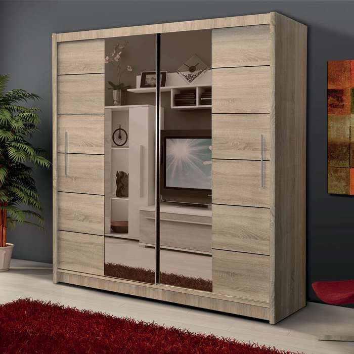 Armoire 2 203 Sliding Door Wardrobe Oak Sonoma + Mirror